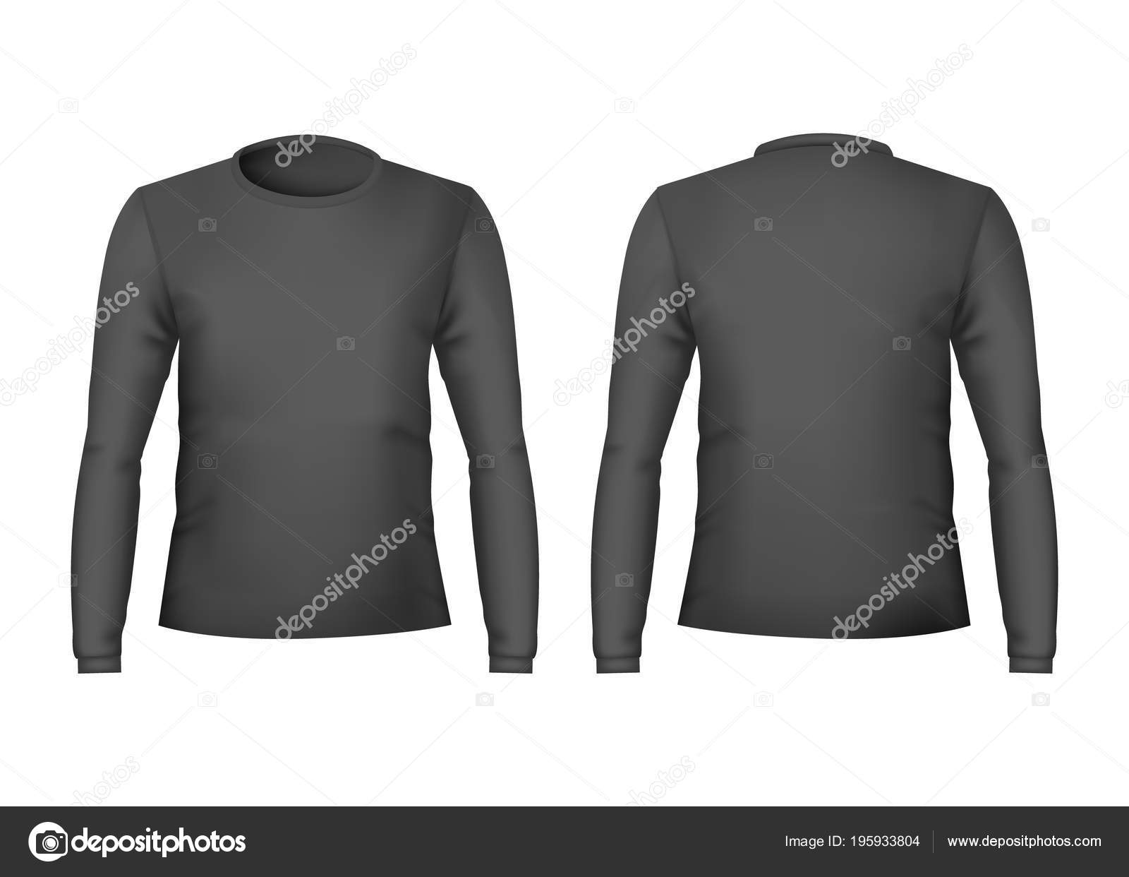 Download Realistic Detailed 3d Template Blank Black T Shirts Front And Back Sides Vector Vector Image By C Bigmouse Vector Stock 195933804
