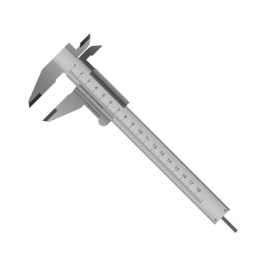 Gerçekçi detaylı 3d Vernier kumpas ve ölçek. Vektör