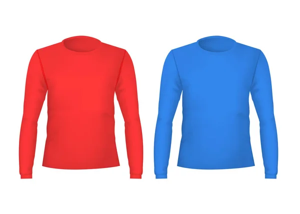 Plantilla 3D Realista Detallada Camisetas de Color en Blanco Parte Frontal y Espalda. Vector — Vector de stock