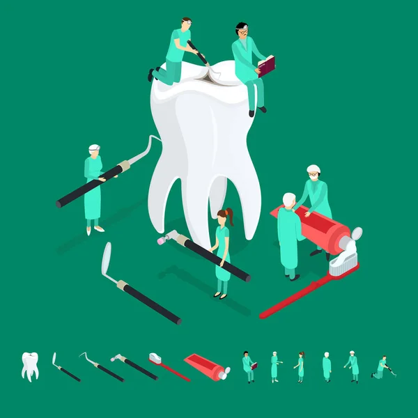 Dental Care Concept and Elements 3D Isomtric View (en inglés). Vector — Archivo Imágenes Vectoriales