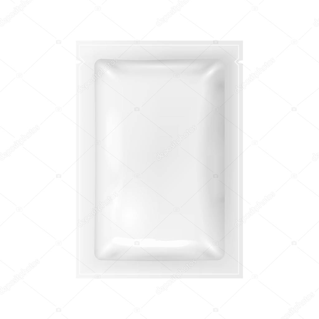 Realistic Detailed 3d White Disposable Foil Sachet. Vector