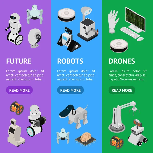 Смарт технології пристроїв банер Vecrtical набір Ізометричний видом на. Вектор — стоковий вектор