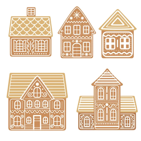 Cartoon Festive Gingerbread Houses Set. Vetor —  Vetores de Stock