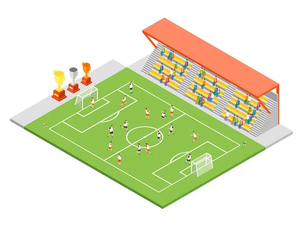 Estadio de Fútbol Concepto de Fútbol Vista Isométrica 3D. Vector — Vector de stock