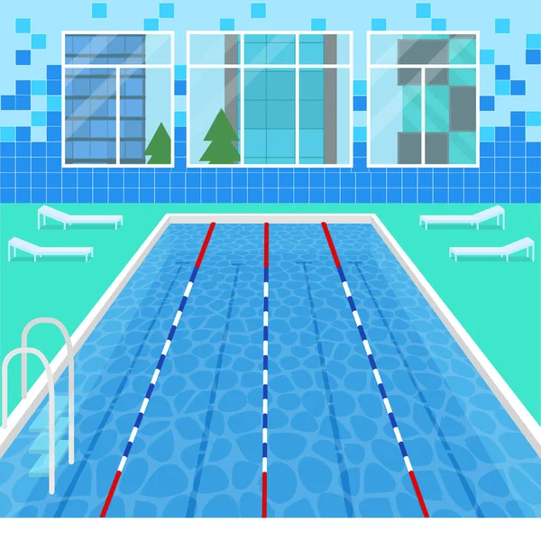 Cartel de tarjeta interior de la piscina de dibujos animados. Vector — Vector de stock