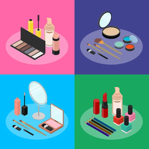 Cosmetic Products Banner Card Set Isometric View. Vector