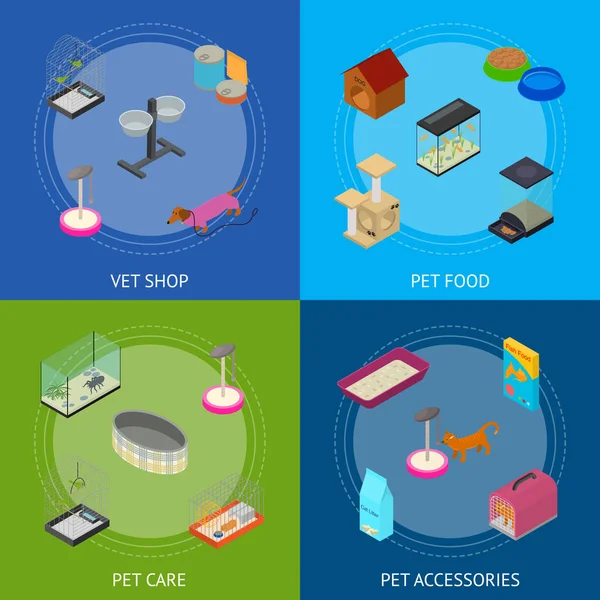 Acessórios Para Animais Domésticos Banner Card Set Care Animal Isometric —  Vetores de Stock