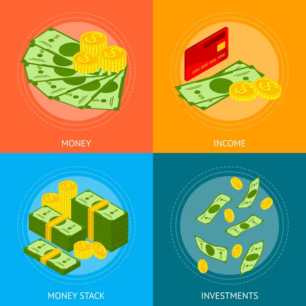 Money Banner Card Set Isometric View. Vector — Stock Vector
