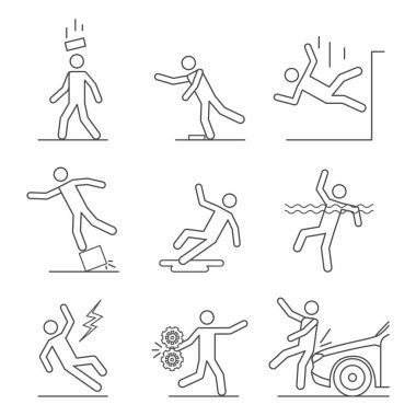 Ortak kazalar işaretleri siyah ince çizgi Icon Set. Vektör