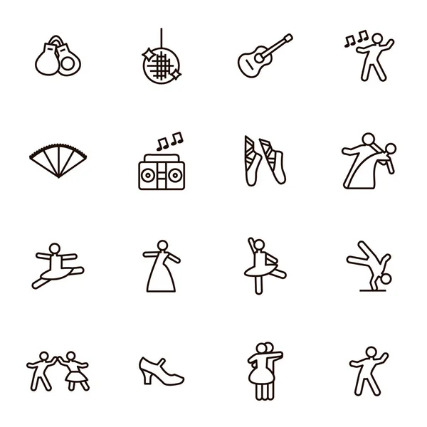 Signos de baile Conjunto de iconos de línea delgada negra. Vector — Vector de stock