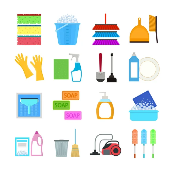 Cartoon Household Cleaning Signs Icons Set. Vector — Stock Vector