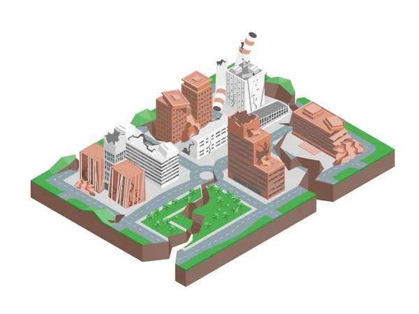 City Hit Earthquake Concept 3D Isomtric View (en inglés). Vector — Vector de stock