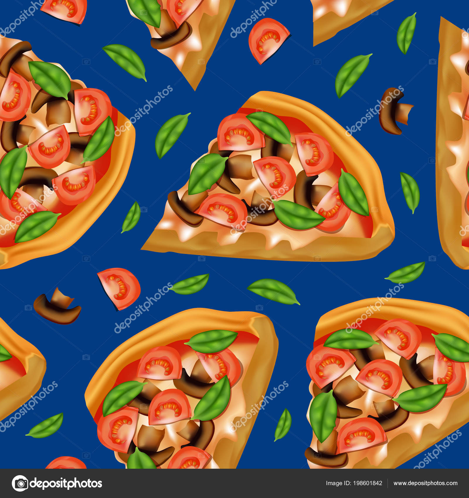 Realistische Detaillierte 3d Pizza Nahtlose Muster Hintergrund Vektor Stockvektor C Bigmouse