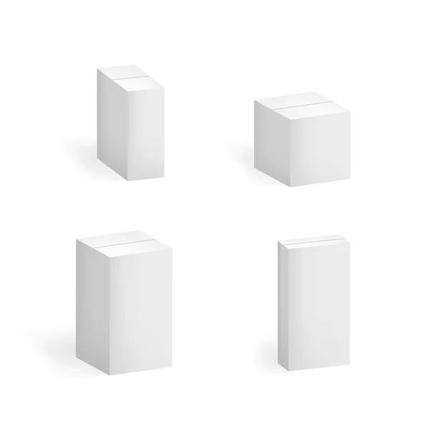 Réaliste détaillée 3d modèle blanc blanc boîtes en carton ensemble. Vecteur — Image vectorielle