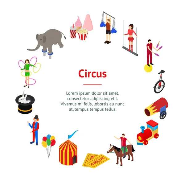 Circo de atracciones y atracciones Banner Card Circle Isomtric View. Vector — Vector de stock