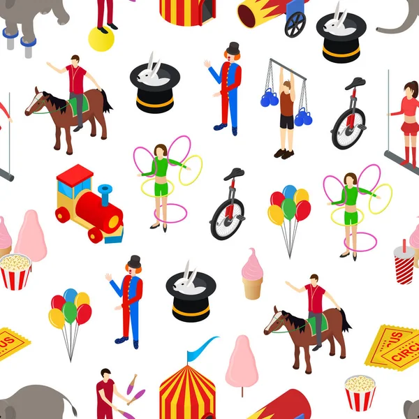 Circus Amusement and Attraction Seamless Pattern Background Isometric View. Vector — Stock Vector