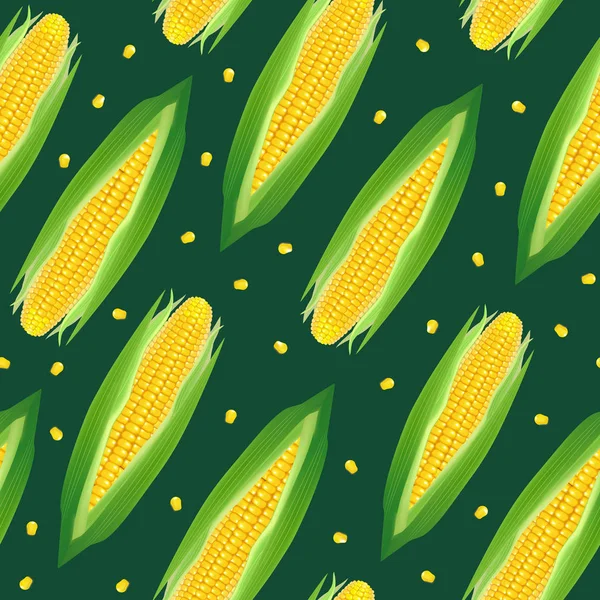 Realistico dettagliato 3d pannocchie di mais con mais giallo senza soluzione di continuità Pattern sfondo. Vettore — Vettoriale Stock