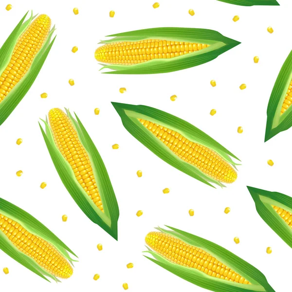 Realista detalladas mazorcas de maíz 3d con granos amarillos sin costuras Patrón de fondo. Vector — Vector de stock