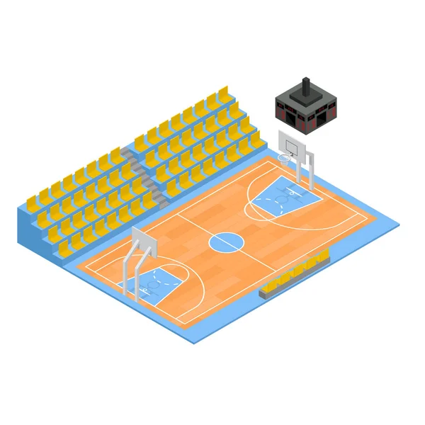 Campo de Baloncesto y Tribune Vista Isométrica 3D. Vector — Vector de stock