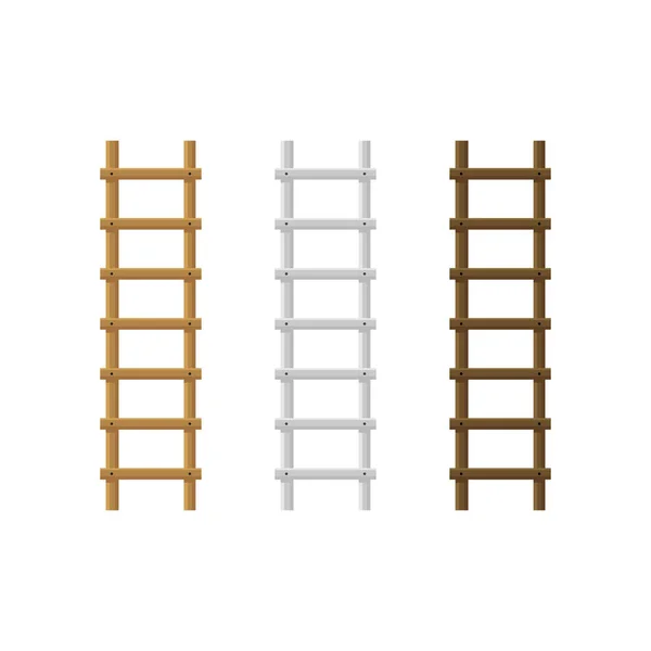 Realistische gedetailleerde 3d houten trappen Ladders verschillende kleuren Set. Vector — Stockvector
