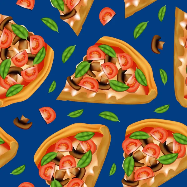 Realistische detaillierte 3D-Pizza nahtlose Muster Hintergrund. Vektor — Stockvektor