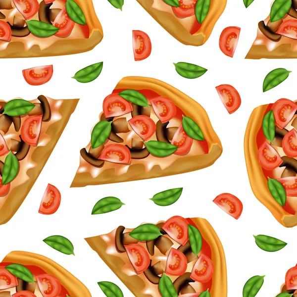 Realistiska detaljerade 3d Pizza sömlösa mönster bakgrund. Vektor — Stock vektor