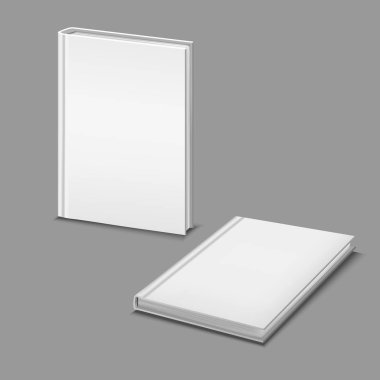 Gerçekçi detaylı 3d beyaz boş ciltli kitaplar şablon Mockup ayarlayın. Vektör