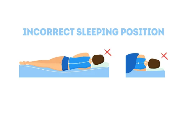 Cartone animato Postura del corpo addormentato non corretta. Vettore — Vettoriale Stock
