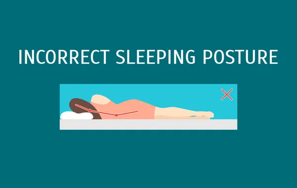 卡通不正确的睡眠身体姿势。向量 — 图库矢量图片
