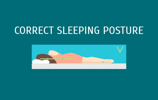 Dibujos animados correcto dormir postura sistema del cuerpo. Vector de — Vector de stock