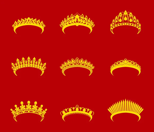 Cartoon Golden Tiara Set. Vector — Stock Vector