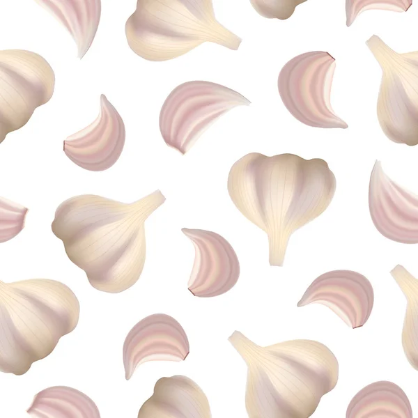 Realistic Detailed 3d Whole Garlic and Cloves Seamless Pattern Background. Vector — Stock Vector