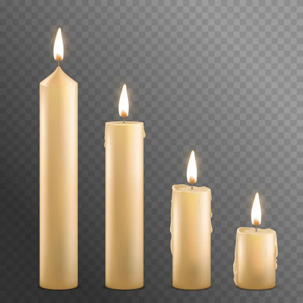 Realista detallado 3d quema velas de cera conjunto. Vector — Vector de stock