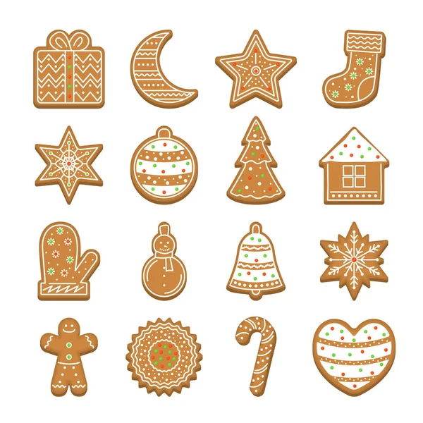 Juego de iconos de galletas de Navidad de dibujos animados. Vector — Vector de stock