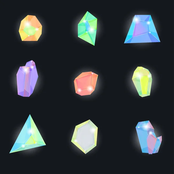 Gerçekçi detaylı 3d Crystal taş Set renk. Vektör — Stok Vektör