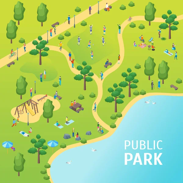 Cartaz de Cartão de Conceito do Parque Público. Vetor —  Vetores de Stock