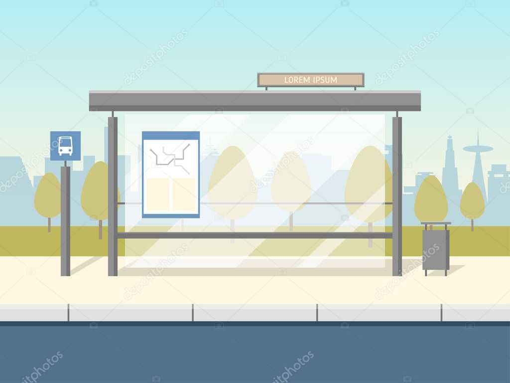 Cartoon Bus Stop Card Poster. Vector