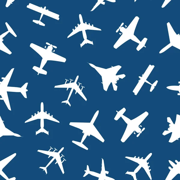 Dibujos animados silueta avión sin costura patrón de fondo. Vector — Archivo Imágenes Vectoriales