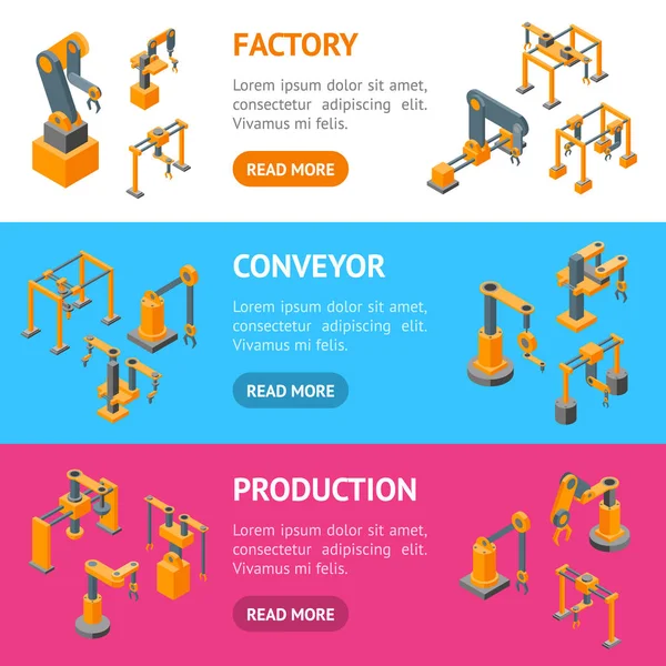 输送机机器人手横幅水平 Setisometric 视图。向量 — 图库矢量图片