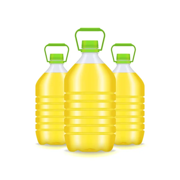 Grupo de garrafa de plástico de óleo vegetal 3d detalhado realista. Vetor —  Vetores de Stock