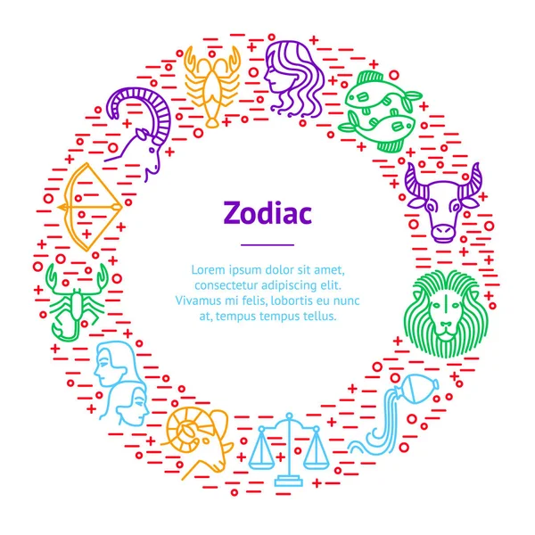 Zodiacale sottile linea Banner Card Circle. Vettore — Vettoriale Stock