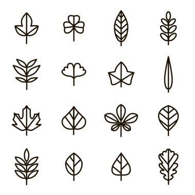 Yaprak işaretleri siyah ince çizgi Icon Set. Vektör