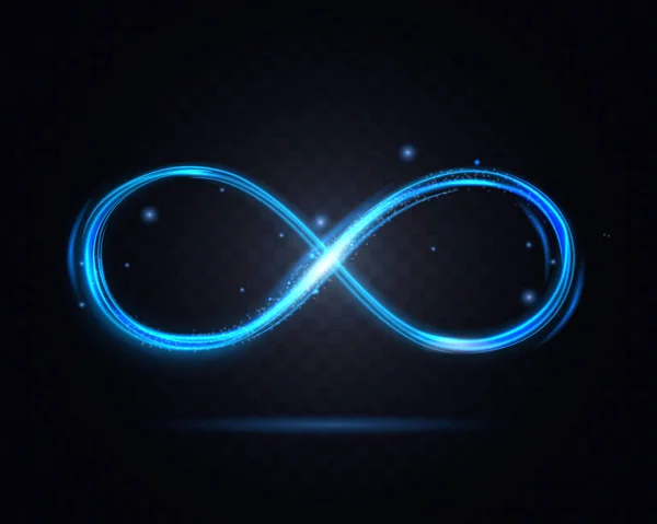 Símbolo del Infinito Brillante sobre un Fondo Oscuro Transparente. Vector — Vector de stock