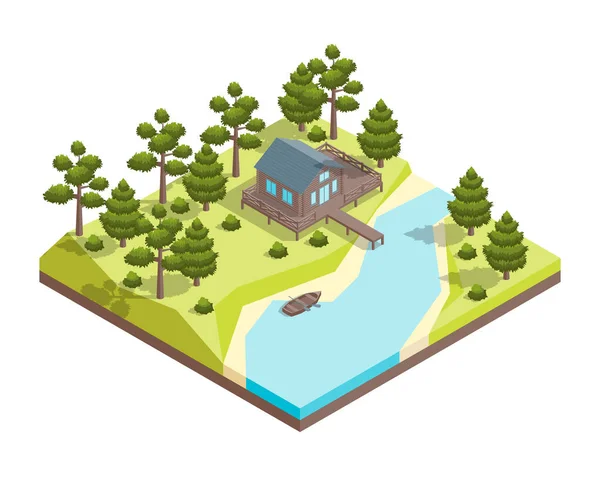 Maison Forest Lake Concept 3d Vue imprenable. Vecteur — Image vectorielle
