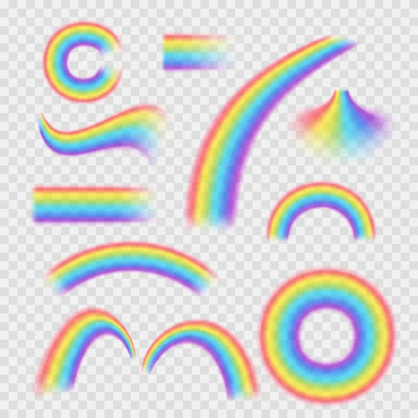 Realista detallado 3d arco iris diferentes formas conjunto. Vector — Archivo Imágenes Vectoriales
