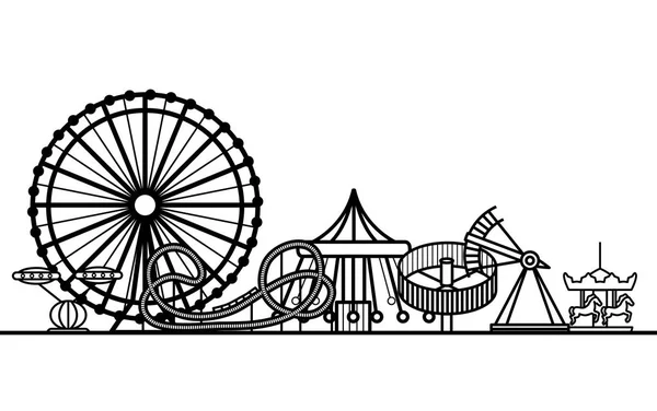 Силуэт Black Amusement Park Выполнен Стиле City Element Web Design — стоковый вектор