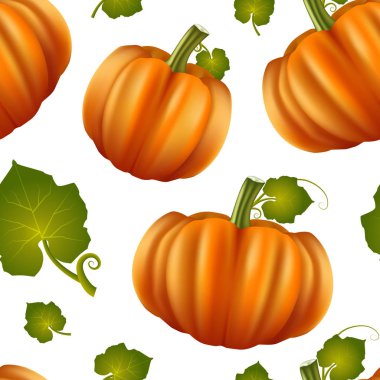 Gerçekçi detaylı 3d Pumpkins sorunsuz arka plan desen. Vektör