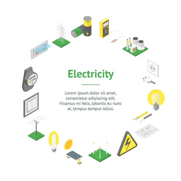 Vue isométrique de cercle de carte de bannière d'alimentation. Vecteur — Image vectorielle
