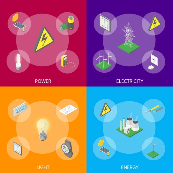 Power Banner Set Isometric View (em inglês). Vetor — Vetor de Stock