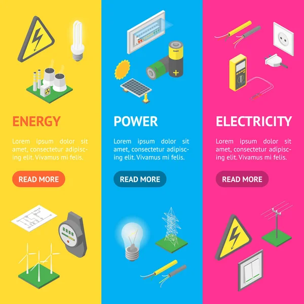 Power borden Icons Set isometrische weergave. Vector — Stockvector